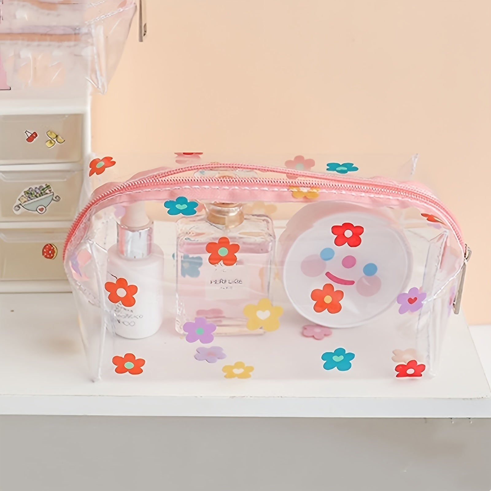Clear Flower Pencil Case Waterproof Travel Cosmetic Bag