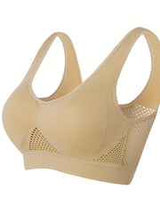 Plus Size Breathable Seamless Wireless Mesh Sports Bra