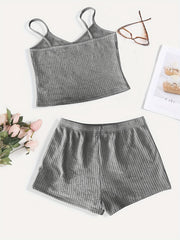 2pcs Summer Sports Suits Cami V neck Top & Casual Shorts Women's Activewear
