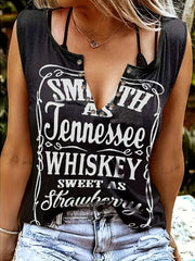 Letter Print V Neck Tank Top for Summer Women's Clothing