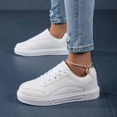 Women's Flat Skate Shoes Faux Leather Lace Up Sneakers