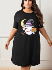 Halloween Lounge Dress Women's Ghost & Pumpkin Print Nightdress