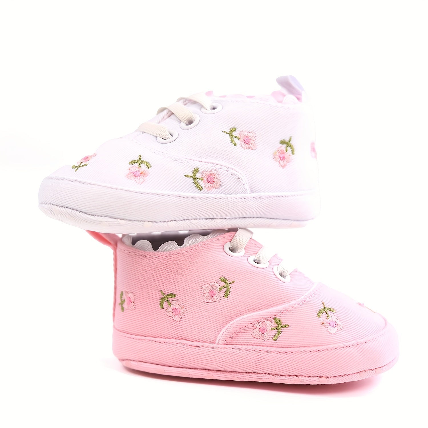 Baby Girls Embroidered Flower Sneakers Lightweight Non Slip Shoes
