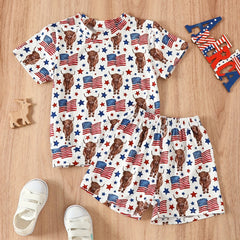 Boys Cow Flag Graphic T-shirt & Shorts Set for Summer Party