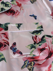Satin Rose Print Nightshirt with Pocket