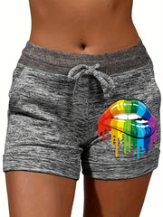 Rainbow Mouth Pattern Drawstring Shorts Casual Dual Pockets Shorts