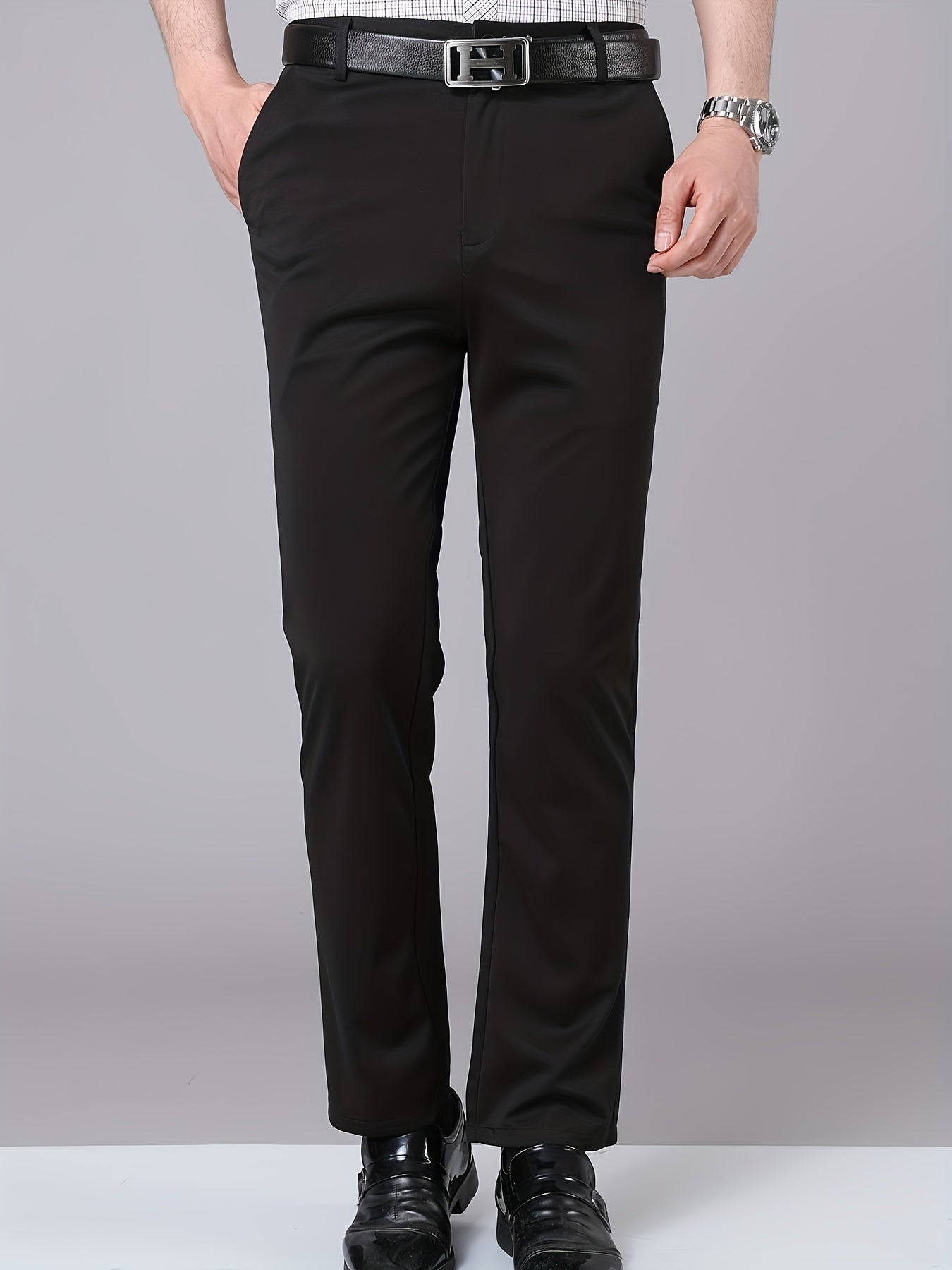 Men's Stretch Dress Pants Solid Color Semi-formal Business Trousers