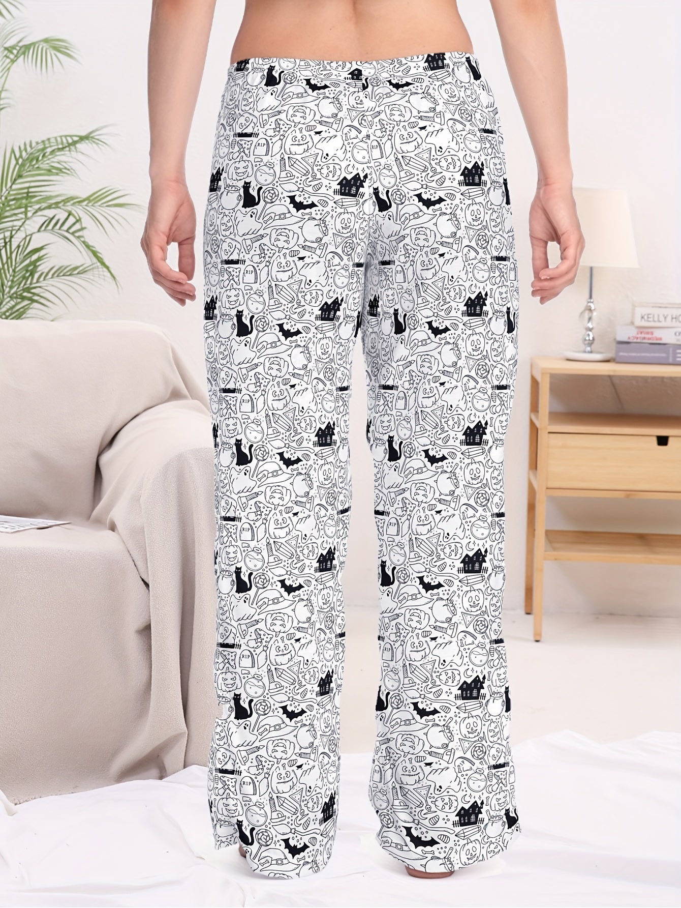 Halloween Graphic Print Sleep Bottoms Soft & Comfy Elastic Waist Women's Pants