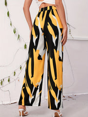 Wide Leg Loose Pants High Waist Contrast Waist With Pockets