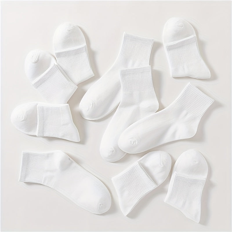 10 Pairs Solid Socks Comfy & Breathable Women's Stockings