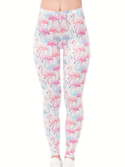 Flamingo Print Skinny Leggings Women's Clothing