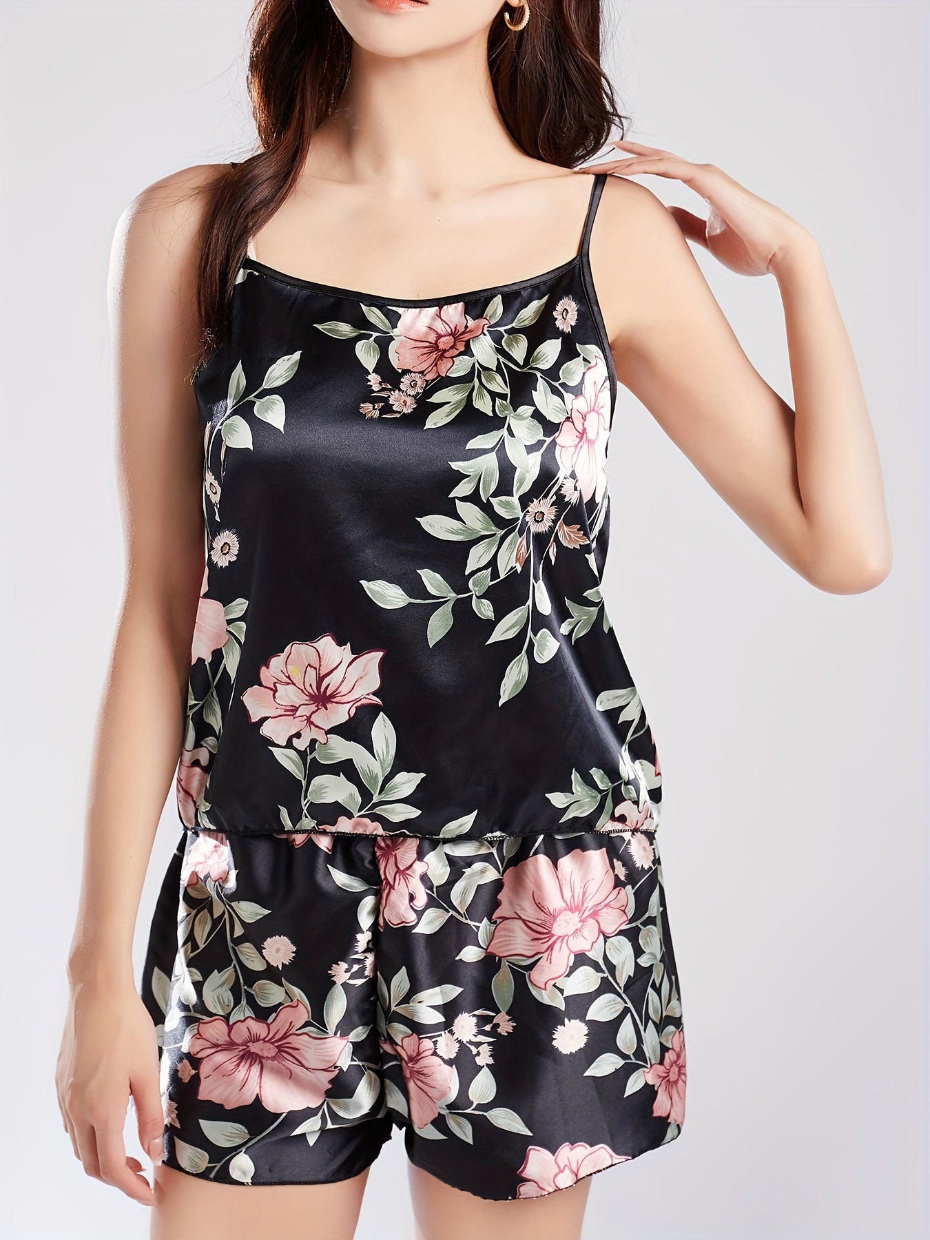 Floral Print Satin Pajama Set for Women