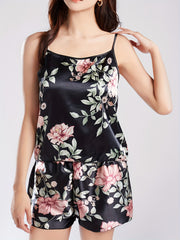 Floral Print Satin Pajama Set for Women