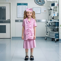 2pcs Kids Nurse Role Play Outfit Pink & Polyester Costume with Capes Pumps