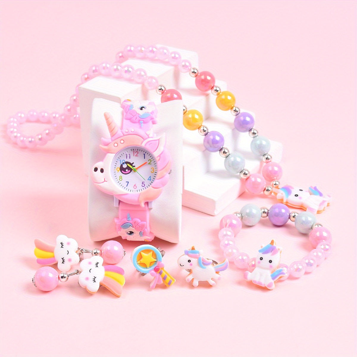 Girls Cartoon Pony Silicone Watch Band & Jewelry Set