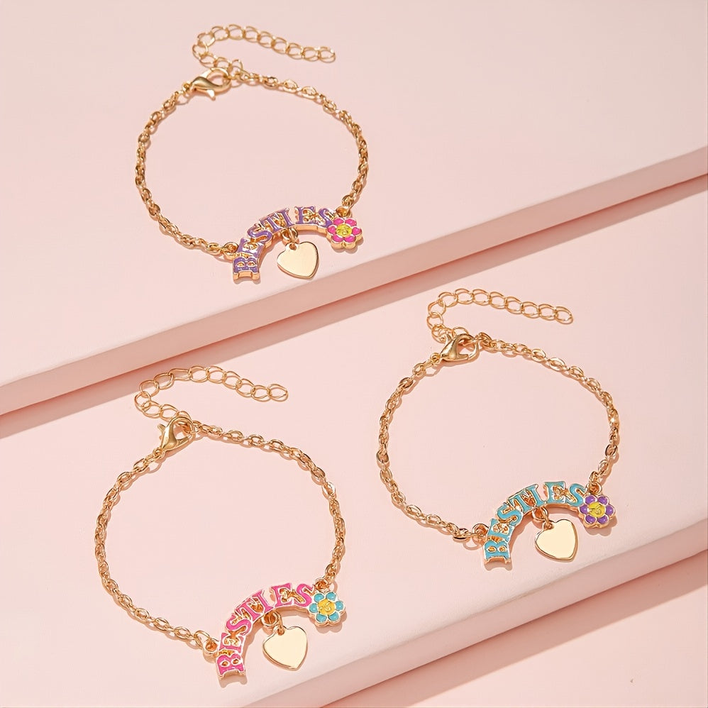 3pcs Girls BFF Love Flower Chain Bracelet