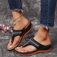 Boho Casual Open Toe Wedge Sandals Hollow Out Flip Flops