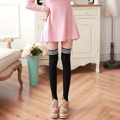 4 Pairs Striped Thigh High Socks Women's Stockings