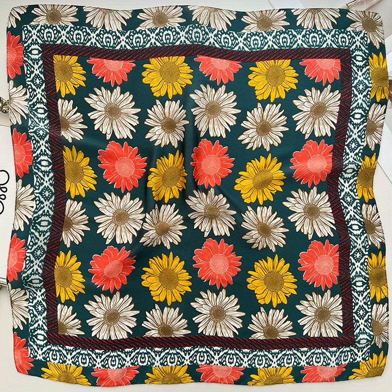 Flower Print Silk Scarf Bandana Neckwear Hair Accessory