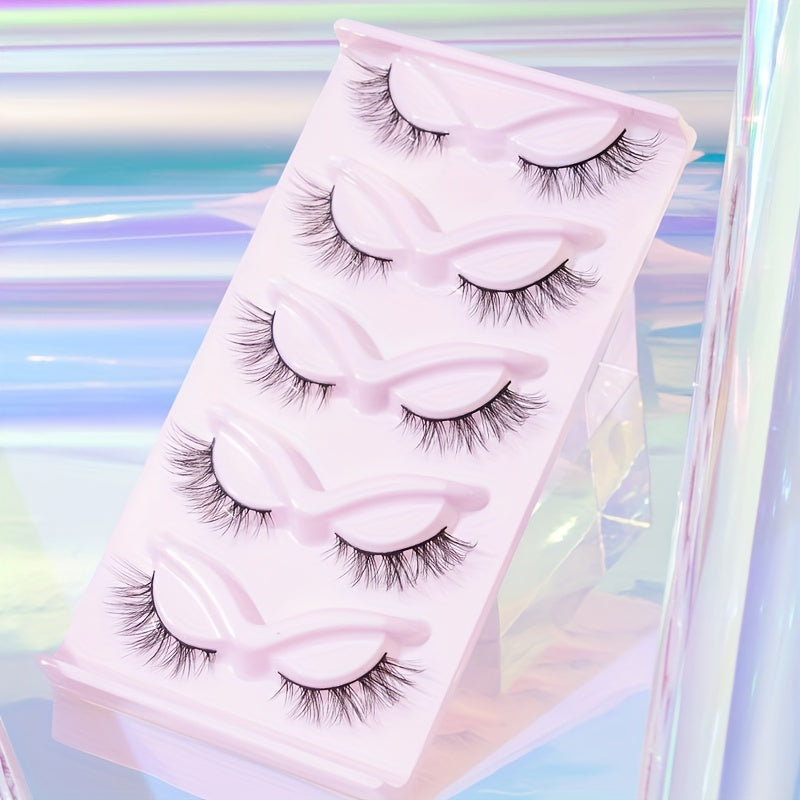 5 Pairs Fishtail Look False Eyelashes 15mm Volumized Cross Strip Lashes