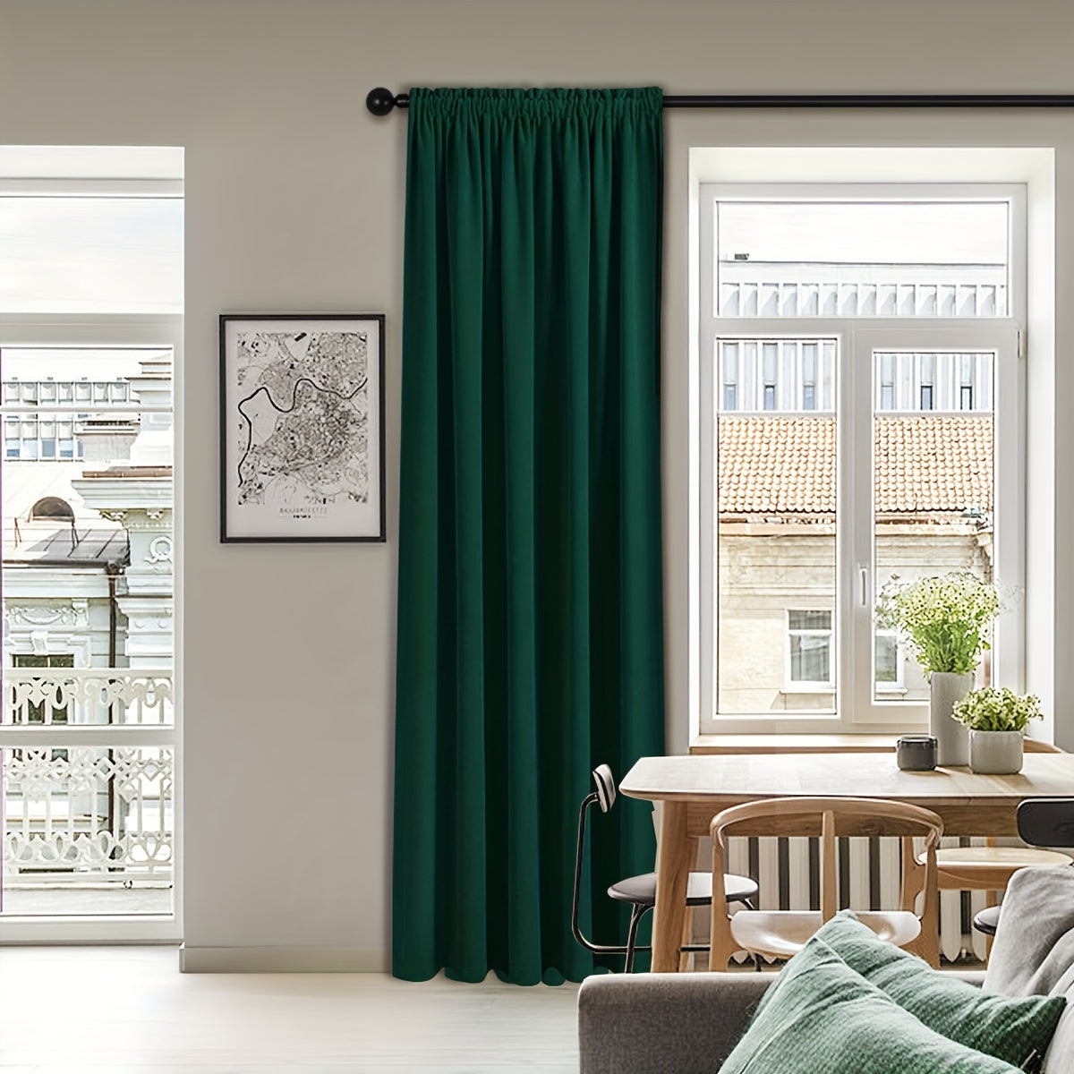 Dark Green Thickened Curtain Rod Pocket for Living Room Bedroom