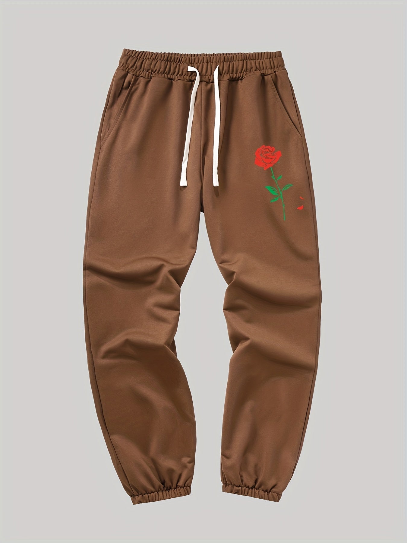 Rose Pattern Joggers Men's Casual Loose Fit Pants for All Seasons