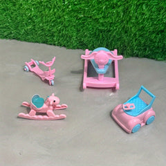 Dollhouse Playset with Pink Horse Scooter Mini Sports Car
