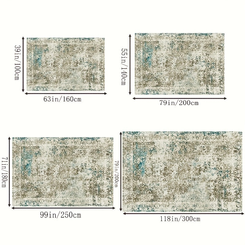Large Vintage Green Washable Carpet Indoor Flower Printing Carpet