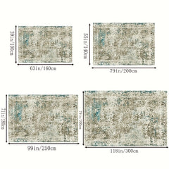 Large Vintage Green Washable Carpet Indoor Flower Printing Carpet