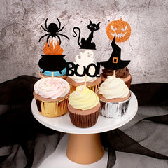 12pcs Halloween Cake Topper Witch Hat Pumpkin Cupcake Decoration