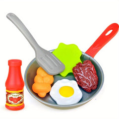 Kids Kitchen Pretend Play Food Toy Set - Frying Pan, Vegetables, Steak, Bread