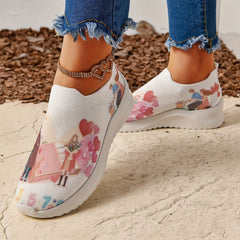Cartoon Couple Graphic Sneakers Breathable Outdoor Walking Shoes Women