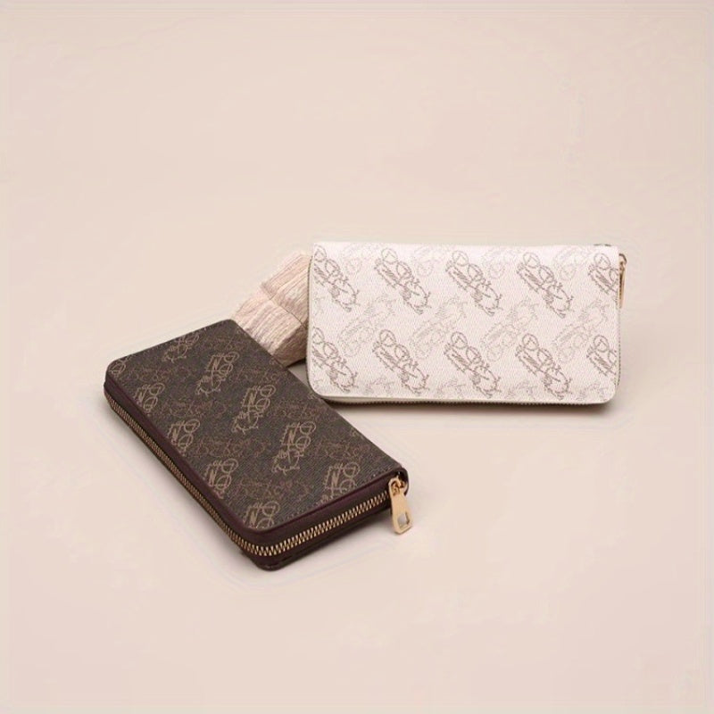 Women's Long Zipper Closure Wallet with Card Slots - Golden Tone Hardware