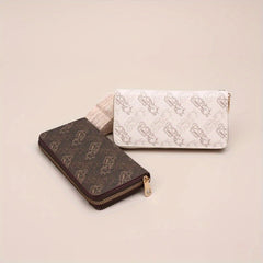 Women's Long Zipper Closure Wallet with Card Slots - Golden Tone Hardware