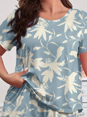 Pajama Set Women's Floral Print Short Sleeve Tee & Pants Lounge Set