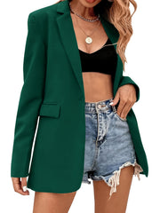 Solid Lapel Blazer Casual Open Front Long Sleeve