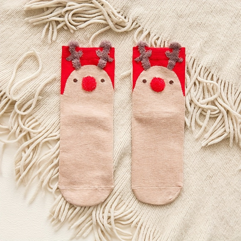 4 Pairs Christmas Print Socks Women's Stockings & Hosiery