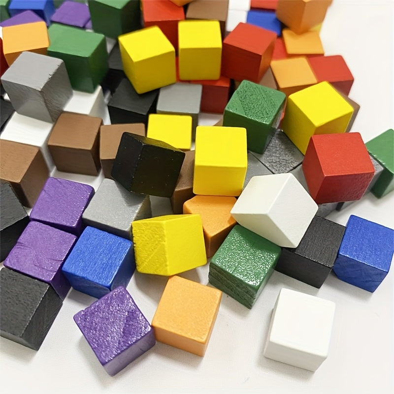 50-100pcs 10mm Wood Cubes Colorful Dice Chess Pieces Right Angle