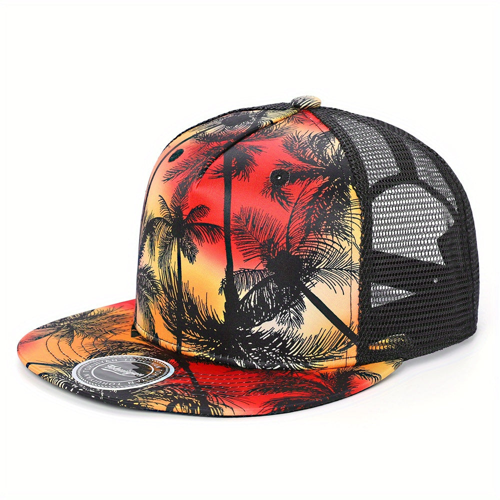 Coconut Tree Print Snapback Cap Baseball Hat for Men Women