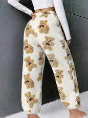 Cartoon Bear Print Lounge Pants Casual & Fuzzy Elastic Waistband Pants