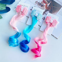 Girls' Curly Gradient Wig Hair Clip with Sequin Bow Decoration