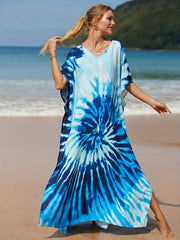 Boho Cover Up Dress Women's Plus Tie Dye V Neck Cover Up Dress