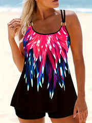 Floral Print Plus Size Tankini Set with Round Neck Cami Top & Shorts Swimsuit
