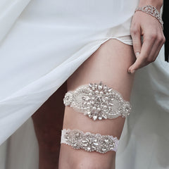 Lace Bridal Garter Set Clear Rhinestones Crystal Faux Pearl 2pcs