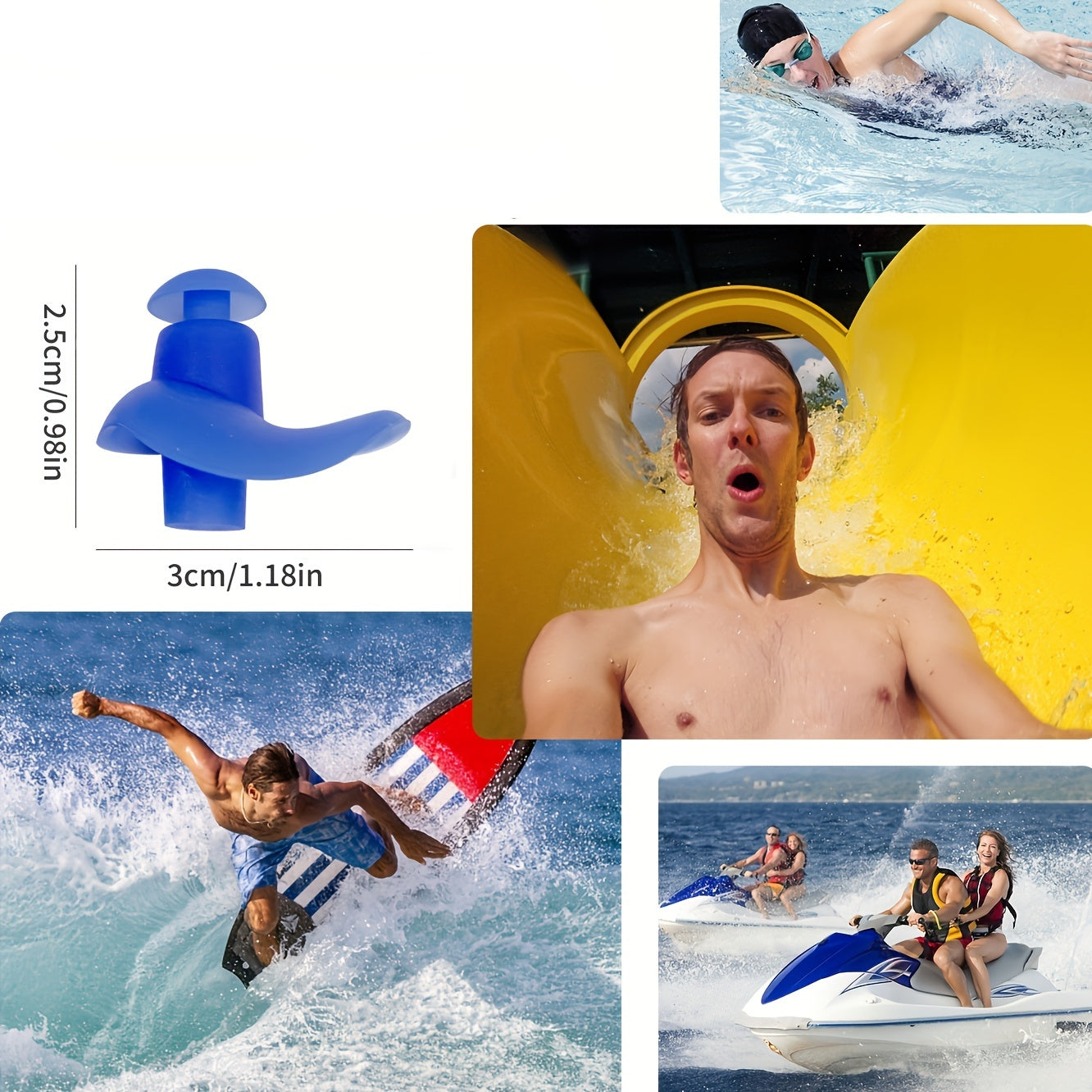 4 Pairs Reusable Silicone Ear Plugs for Swimming & Surfing