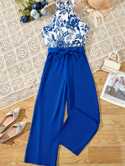 Girls' Floral Halter Neck Jumpsuit for Summer Outfit