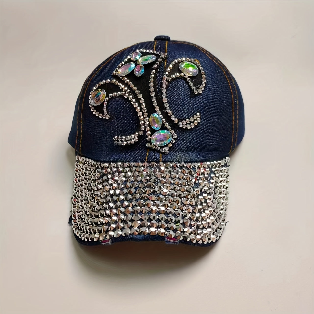 Y2K Distressed Denim Rhinestone Cross Patch Baseball Cap