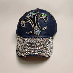 Y2K Distressed Denim Rhinestone Cross Patch Baseball Cap