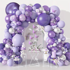 145pcs Baby Shower Decorations Purple Balloon Kit with Butterfly Sticker