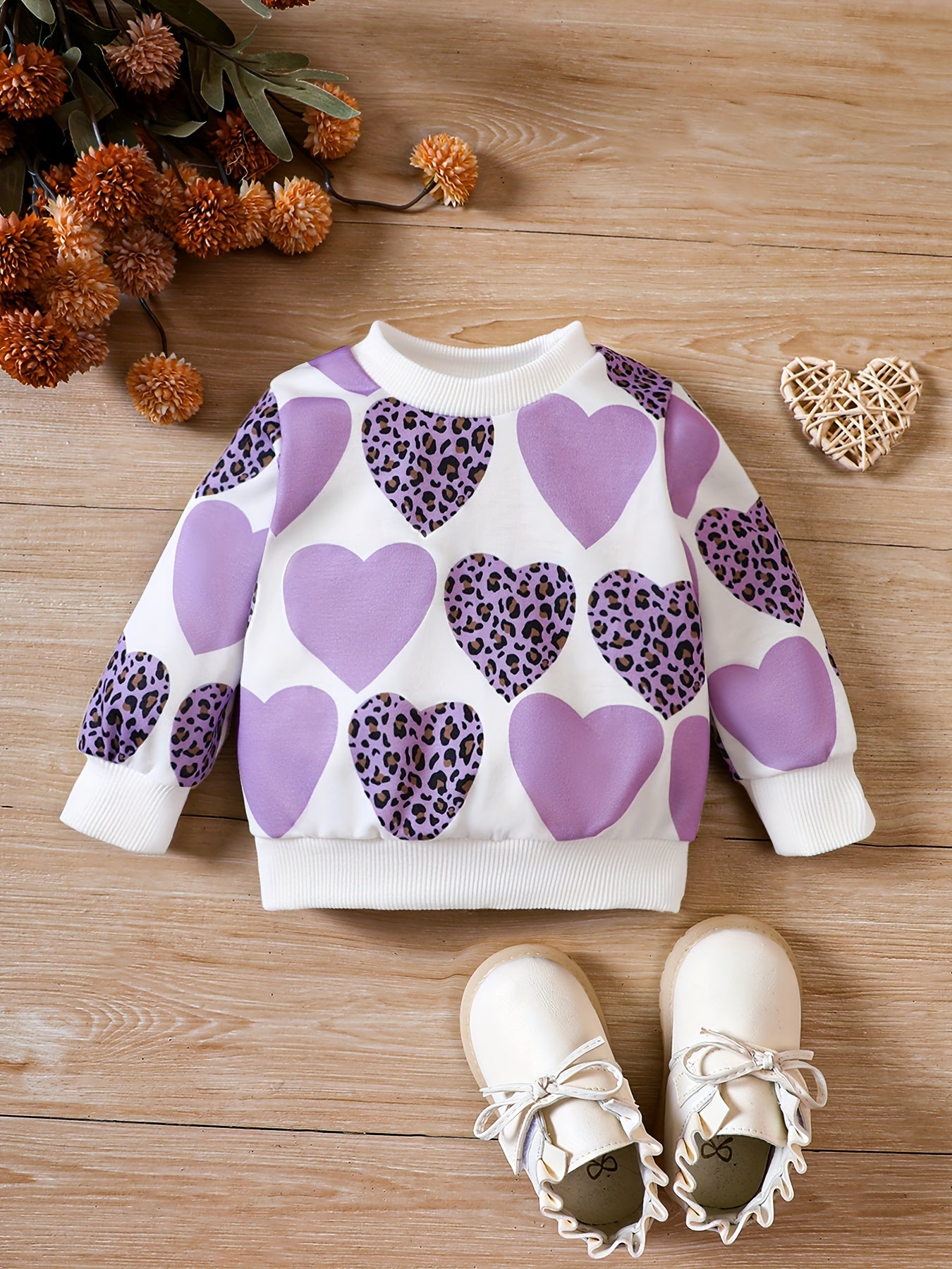 Toddler Baby Girl Leopard Love Printed Sweatshirt Long Sleeve Pullover